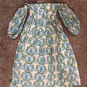 Floral Smocked Dress in Blue and Green